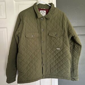 Iron and Resin Lightweight Quilted Jacket Olive Green Collared Coat Medium